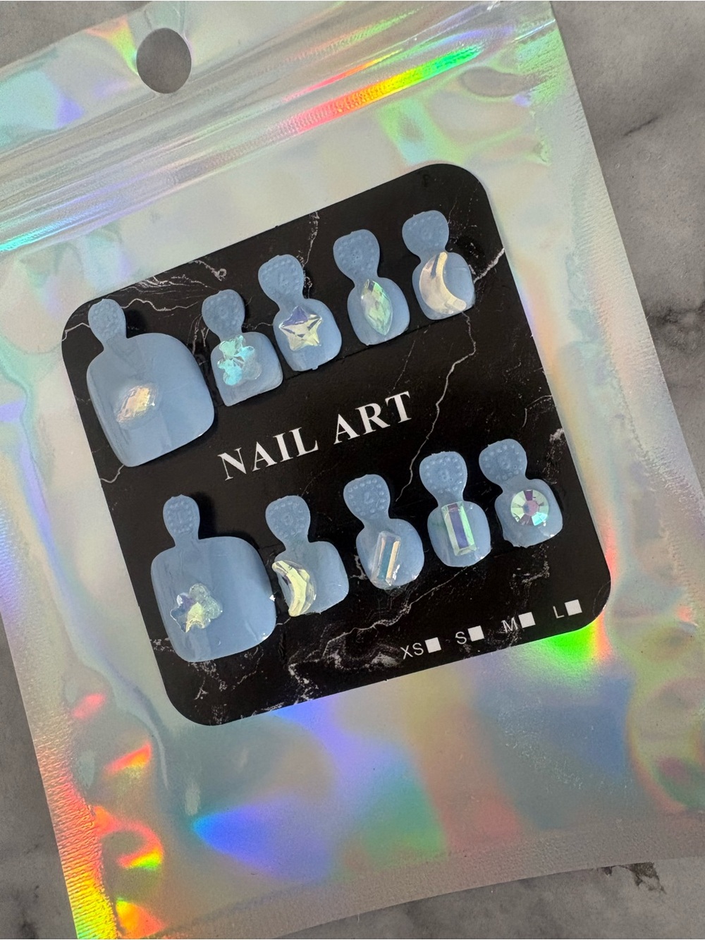 Blue Iridescent Accent Press-On Toe Nails
